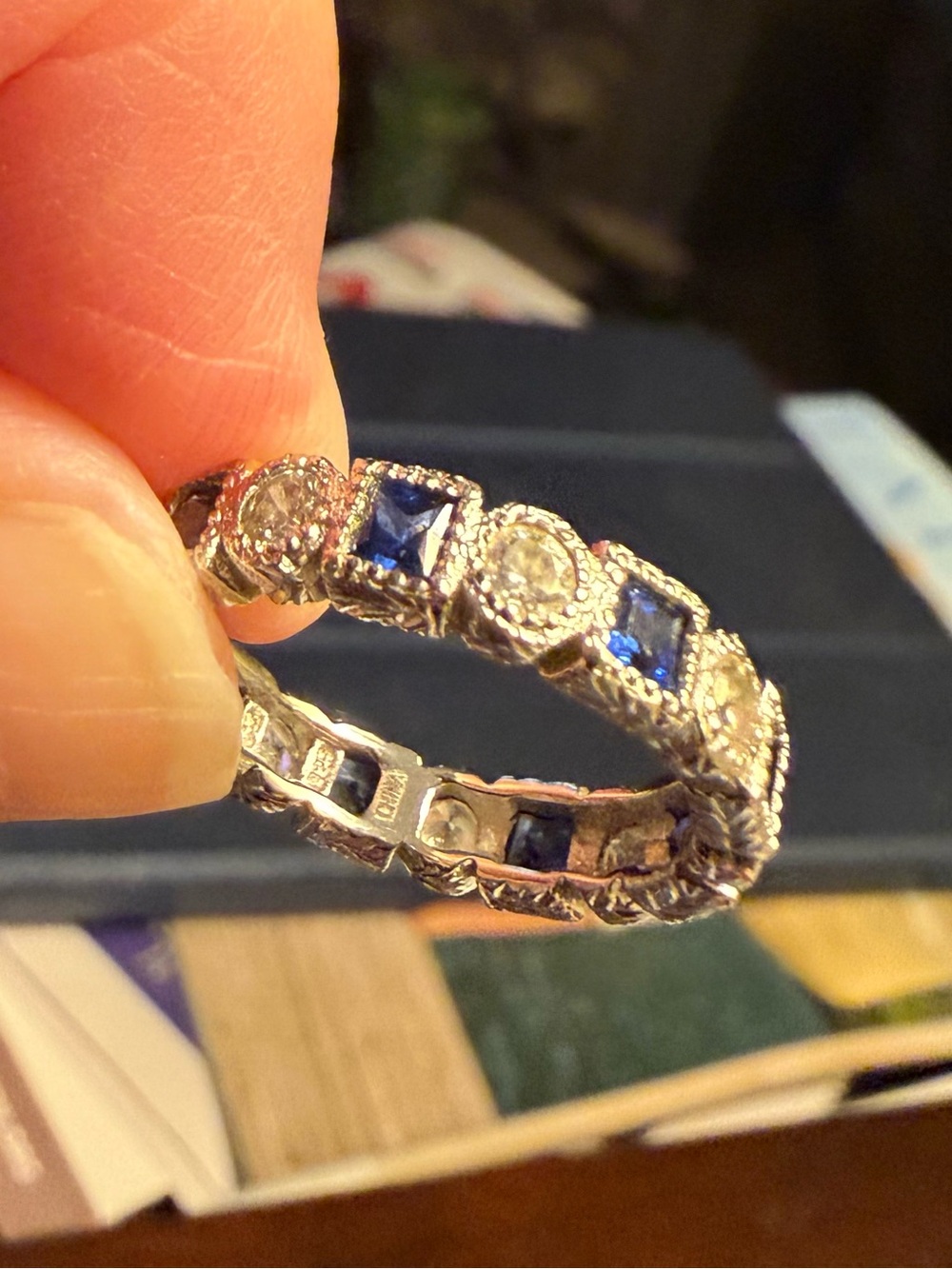 Sapphire and Diamond Style Sterling Band - Blue Stones - Picture 4 of 5